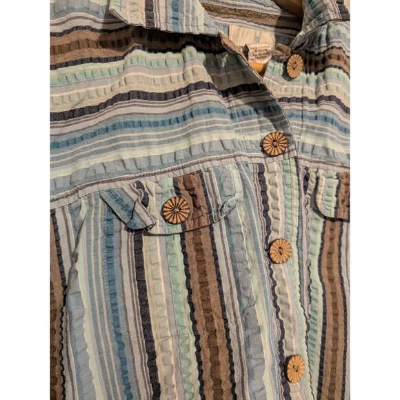 drapers and damons striped cotton button down size XL blue wooden buttons - Picture 5 of 6